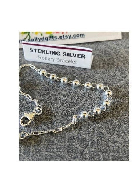 Sterling Silver Bracelet, Rosary Bracelet, Youth Religious Bracelet, One Decade Bracelet, Practical First Communion and Confirmation Gifts
