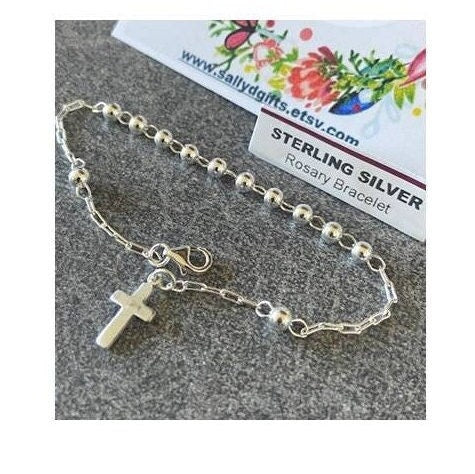 Sterling Silver Bracelet, Rosary Bracelet, Youth Religious Bracelet, One Decade Bracelet, Practical First Communion and Confirmation Gifts
