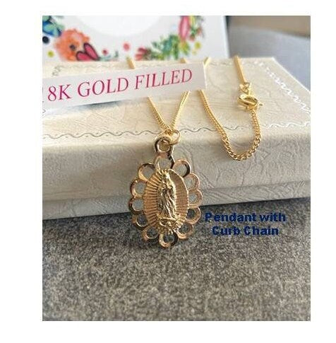 Gold Virgin Mary Necklace, Gold Filled Our Lady of Guadalupe Necklace, 18KT Gold Filled Feminine Guadalupe Jewelry,Motherhood Saint Jewelry