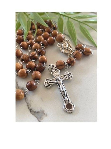 Olive Wood Rosary with Jerusalem Soil , Genuine Olivewood beads from Jerusalem,Wooden Prayer beads with Holy Land Soil,Wood Catholic Rosary