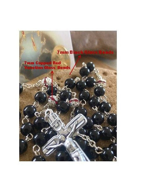 Holy Spirit Rosary, Black Rosary with Holy Spirit Medal, Boys Confirmation Rosary, Holy Spirit Prayer Card, Venetian Glass Rosary