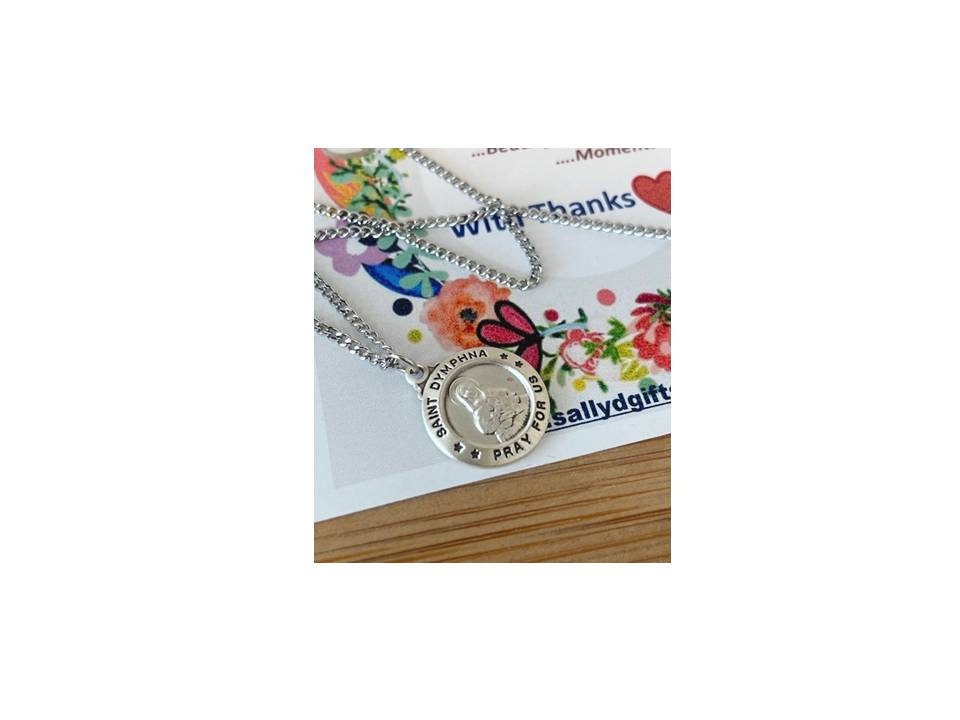 Saint Dymphna Sterling Silver Necklace,Small Sterling St Dymphna Medal, Healing and Calming Gifts,