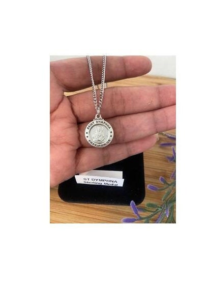 Saint Dymphna Sterling Silver Necklace,Small Sterling St Dymphna Medal, Healing and Calming Gifts,