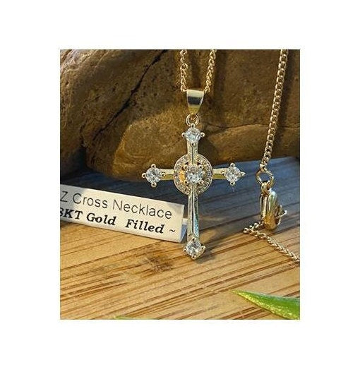 Gold Filled Celtic Cross, Unity Cross with CZ Stone, Crystal Celtic Cross Necklace, 18KT Gold Filled Ladies Cross. Christian Cross Jewelry