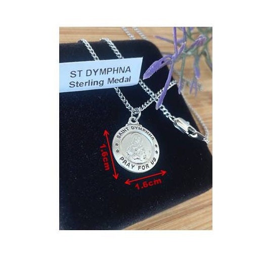 Saint Dymphna Sterling Silver Necklace,Small Sterling St Dymphna Medal, Healing and Calming Gifts,