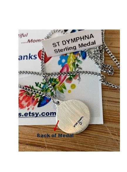 Saint Dymphna Sterling Silver Necklace,Small Sterling St Dymphna Medal, Healing and Calming Gifts,