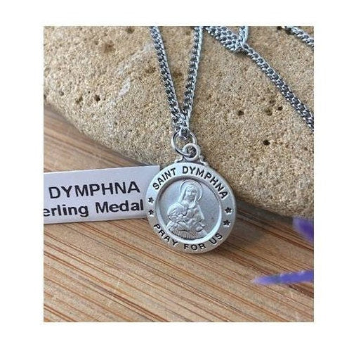 Saint Dymphna Sterling Silver Necklace,Small Sterling St Dymphna Medal, Healing and Calming Gifts,