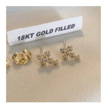 Mini Gold Filled Cross Stud Earring, Small Cross Earring, Small Gold and Crystal Ear Stud, 18Kt Gold Filled Cross Jewelry, Children Cross