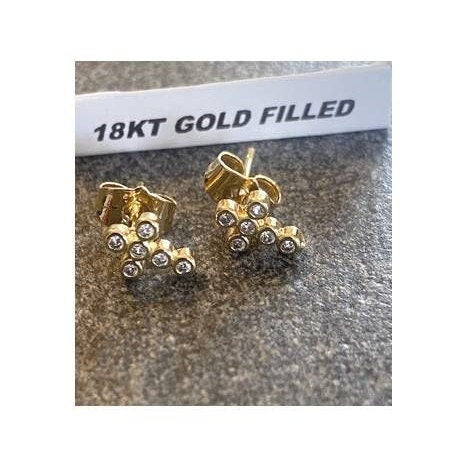 Mini Gold Filled Cross Stud Earring, Small Cross Earring, Small Gold and Crystal Ear Stud, 18Kt Gold Filled Cross Jewelry, Children Cross