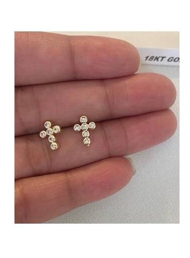 Mini Gold Filled Cross Stud Earring, Small Cross Earring, Small Gold and Crystal Ear Stud, 18Kt Gold Filled Cross Jewelry, Children Cross