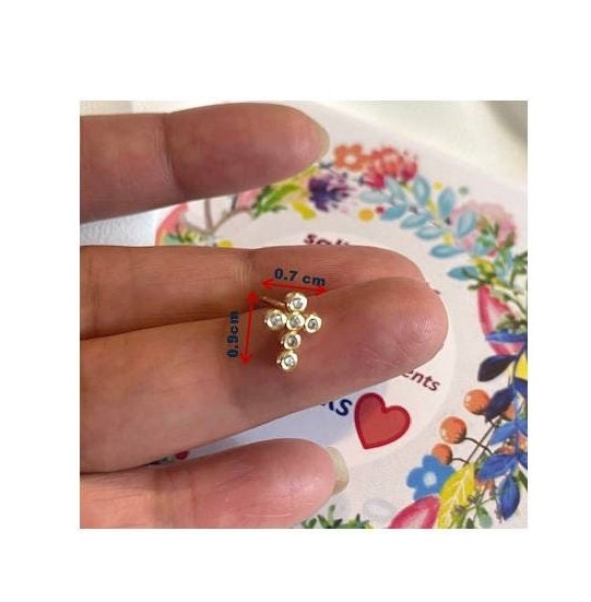 Mini Gold Filled Cross Stud Earring, Small Cross Earring, Small Gold and Crystal Ear Stud, 18Kt Gold Filled Cross Jewelry, Children Cross