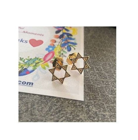 Star Of David Ear Stud Earring, 18Kt Gold Filled Star of David , Shield of David Jewelry, CZ Gold Earring,Orthodox Gift, Confirmation Gift