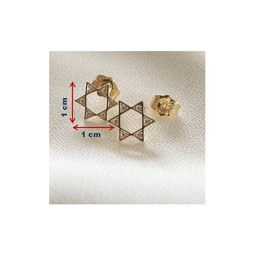 Star Of David Ear Stud Earring, 18Kt Gold Filled Star of David , Shield of David Jewelry, CZ Gold Earring,Orthodox Gift, Confirmation Gift