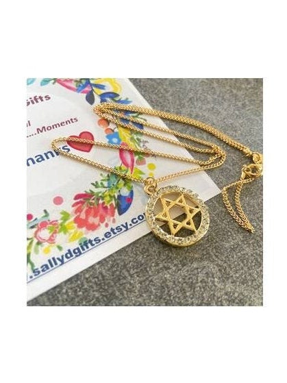 Gold Filled Star Of David, 18K Rolled Gold Shield Of David Pendant,Ladies Round Gold Star Of David Necklace,Magen David Jewelry