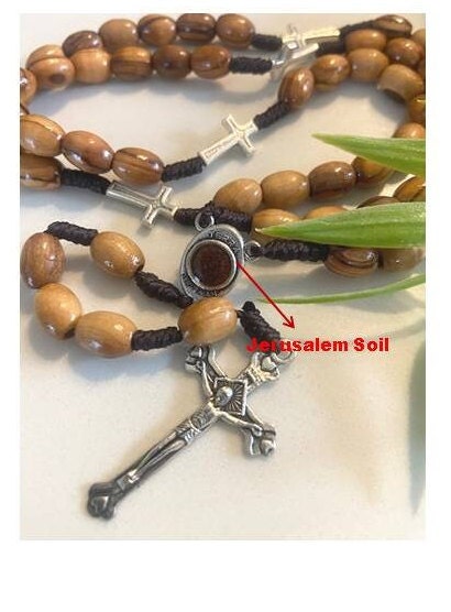Olive Wood Rosary with Jerusalem Soil, Holy Land Rosary Beads, Handcrafted Rosary, Non Tarnish Wood Prayer Beads, Jerusalem Men's Rosary