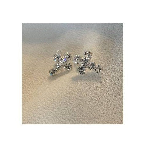 Sterling Crystal Earring Stud, CZ Cross Earring, Classy Clear Stone Cross Sterling Ear Stud, Cross Crystal Jewelry, Silver Cross Ear Stud
