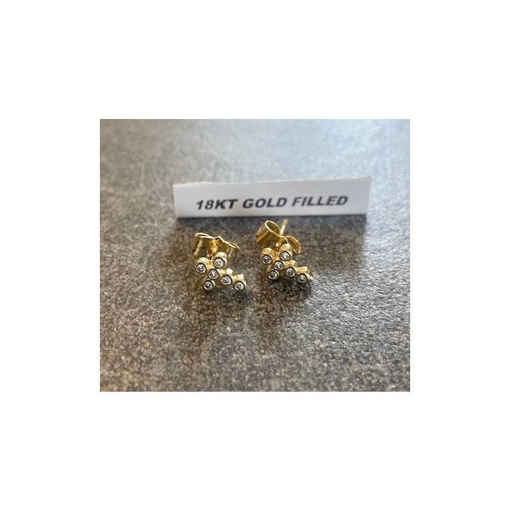 Mini Gold Filled Cross Stud Earring, Small Cross Earring, Small Gold and Crystal Ear Stud, 18Kt Gold Filled Cross Jewelry, Children Cross