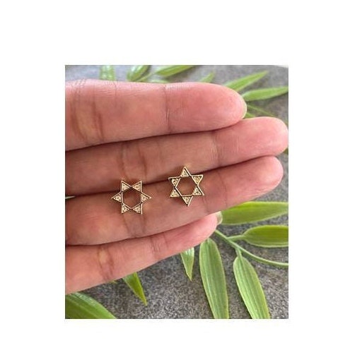 Star Of David Ear Stud Earring, 18Kt Gold Filled Star of David , Shield of David Jewelry, CZ Gold Earring,Orthodox Gift, Confirmation Gift