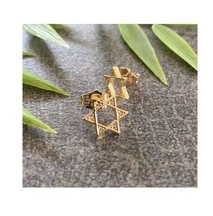 Star Of David Ear Stud Earring, 18Kt Gold Filled Star of David , Shield of David Jewelry, CZ Gold Earring,Orthodox Gift, Confirmation Gift