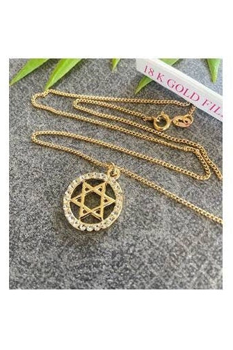 Gold Filled Star Of David, 18K Rolled Gold Shield Of David Pendant,Ladies Round Gold Star Of David Necklace,Magen David Jewelry