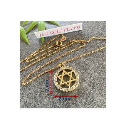 Gold Filled Star Of David, 18K Rolled Gold Shield Of David Pendant,Ladies Round Gold Star Of David Necklace,Magen David Jewelry