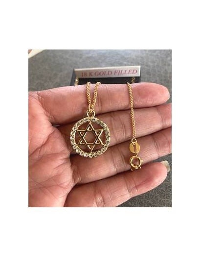 Gold Filled Star Of David, 18K Rolled Gold Shield Of David Pendant,Ladies Round Gold Star Of David Necklace,Magen David Jewelry