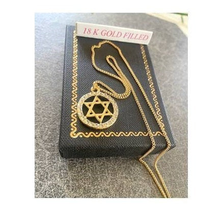 Gold Filled Star Of David, 18K Rolled Gold Shield Of David Pendant,Ladies Round Gold Star Of David Necklace,Magen David Jewelry