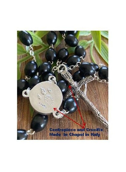 Black Wood Rosary, Long Catholic Wood Rosary, 4 Way Medal Rosary, Father,Son & Holy Spirit Medal, Papal Crucifix , Long Prayer Beads for Men