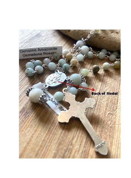 Real Amazonite Stone Rosary,Genuine Green Amazonite Catholic Rosary,Frosted and Polished Amazonite Beads, Semiprecious Italian Stone Rosary