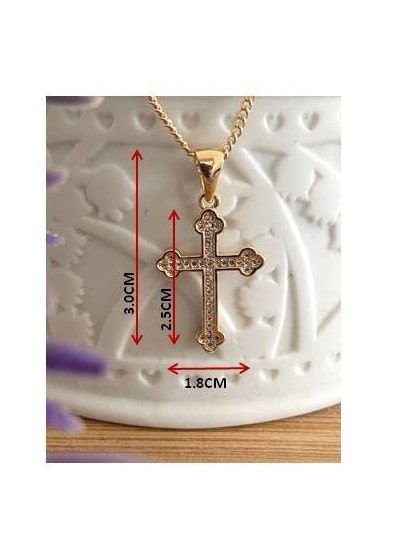 Gold Filled Orthodox Cross, Ladies 18KT Gold Filled Cross, Cross Medal Jerusalem, Zirconia Stone Cross Medal, Crystal Cross Trefoil Necklace
