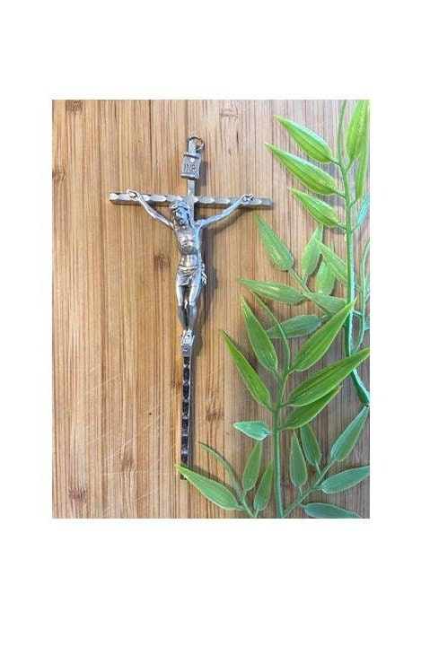 Metal Wall Crucifix, Small Crucifix for Wall, Hanging Crucifix, Home Blessing Cross, Silver Crucifix For Home Decor, Bomboneire Gifts