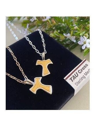 Mini Tau Cross Medal, Sterling Silver Tau Cross Pendant, 18KT Gold On Sterling Tau Cross, Franciscan Cross For Kids, Dainty St Francis Cross