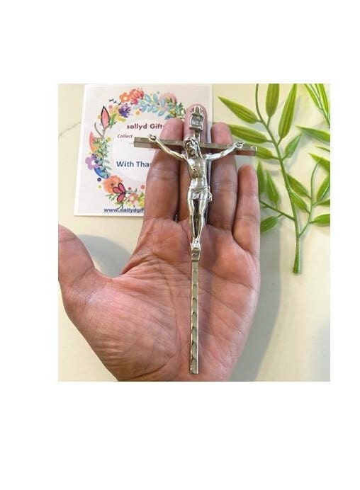 Metal Wall Crucifix, Small Crucifix for Wall, Hanging Crucifix, Home Blessing Cross, Silver Crucifix For Home Decor, Bomboneire Gifts