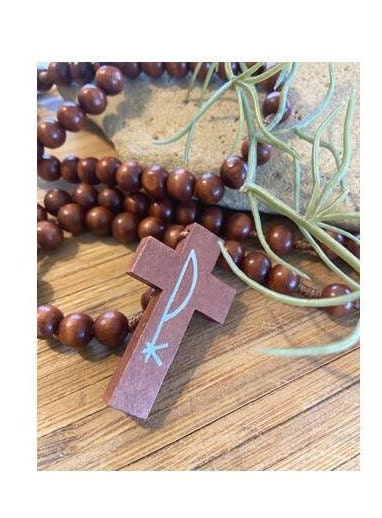 Chi Rho Wooden Rosary, Corded Wood Rosary, Brown Wood Prayer Beads, Christian Symbol, Men's Rosary, Everyday Rosary, Students & School gift