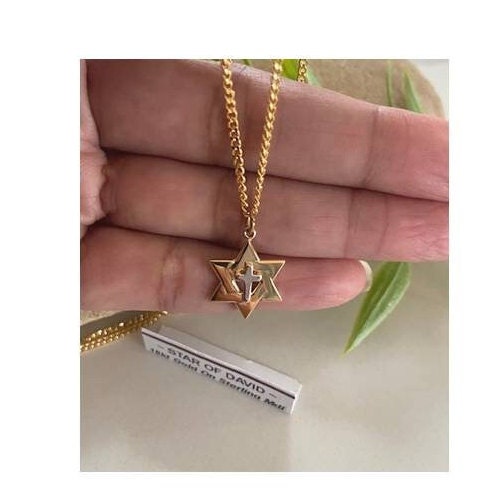 18KT Gold On Sterling Star Of David Medal, Two tone Star of David Pendant, Smooth Magen David, Cute Kids and Ladies Shield of David Jewelry