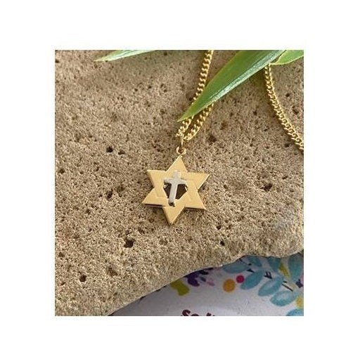 18KT Gold On Sterling Star Of David Medal, Two tone Star of David Pendant, Smooth Magen David, Cute Kids and Ladies Shield of David Jewelry