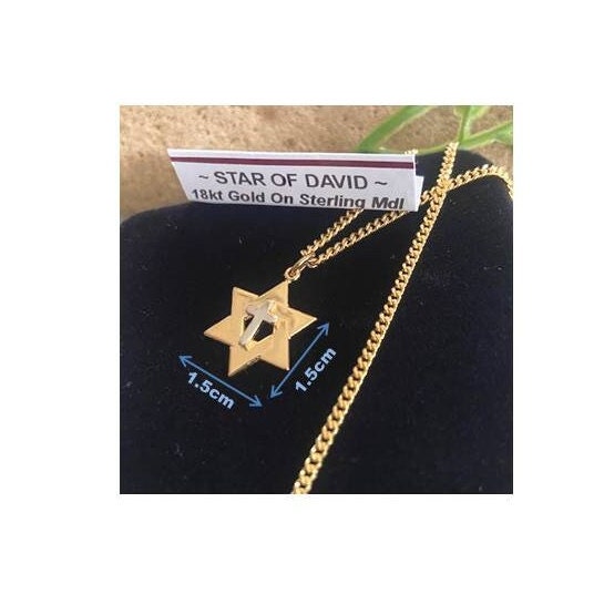 18KT Gold On Sterling Star Of David Medal, Two tone Star of David Pendant, Smooth Magen David, Cute Kids and Ladies Shield of David Jewelry