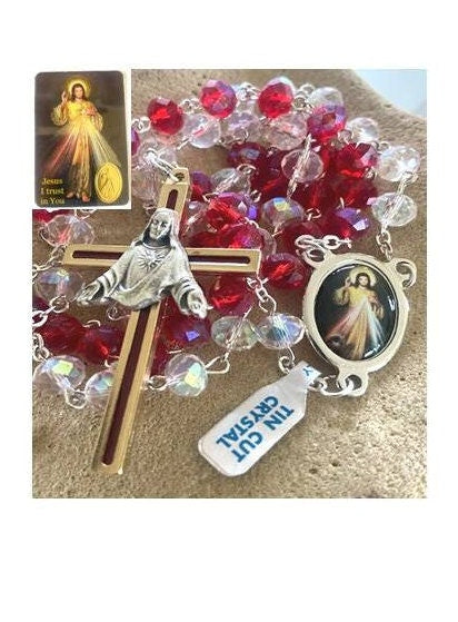 Divine Mercy Chaplet, Divine Mercy Crystal Rosary, St Faustina Prayer, How to Pray the Chaplet Prayer Card, Risen Christ,Blood of Jesus