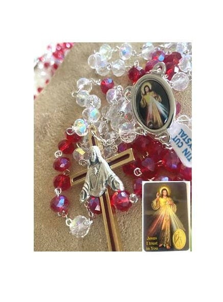 Divine Mercy Chaplet, Divine Mercy Crystal Rosary, St Faustina Prayer, How to Pray the Chaplet Prayer Card, Risen Christ,Blood of Jesus
