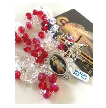 Divine Mercy Chaplet, Divine Mercy Crystal Rosary, St Faustina Prayer, How to Pray the Chaplet Prayer Card, Risen Christ,Blood of Jesus