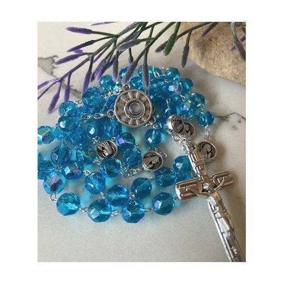 Lourdes Water Rosary,Our Lady of Lourdes Rosary with Lourdes Water,St Bernadette Rosary,Rosary with Apparition of Mary, Saints Prayer Card