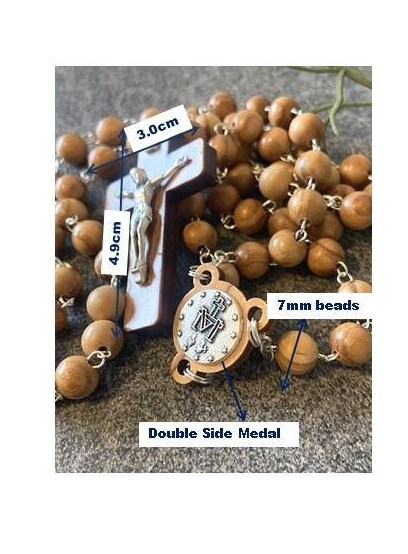 Olive Wood Rosary, All Wood Rosary and Crucifix, Double sided Wood Miraculous Medal, Long Rosary, Smooth Olivewood ,Immaculate Conception