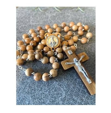 Olive Wood Rosary, All Wood Rosary and Crucifix, Double sided Wood Miraculous Medal, Long Rosary, Smooth Olivewood ,Immaculate Conception