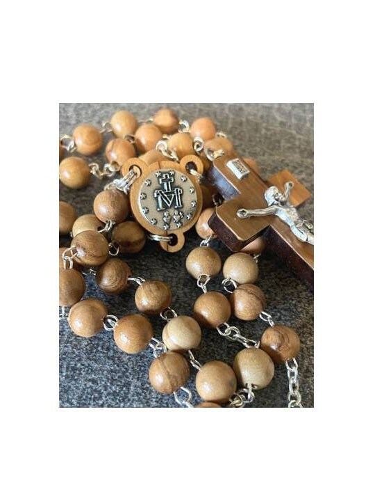 Olive Wood Rosary, All Wood Rosary and Crucifix, Double sided Wood Miraculous Medal, Long Rosary, Smooth Olivewood ,Immaculate Conception