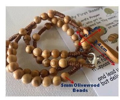 Childrens Rosary, Small Olivewood Rosary to wear, School Rosary for boys,First Communion Gift, Lord's Prayer and Hail Mary, My First Rosary