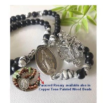 Paracord Rosary, Big Beads Paracord Prayer Beards, Military Style Rosary, Copper Wood Beads Rosary, Strong Outdoor Rosary, Soldiers Gift