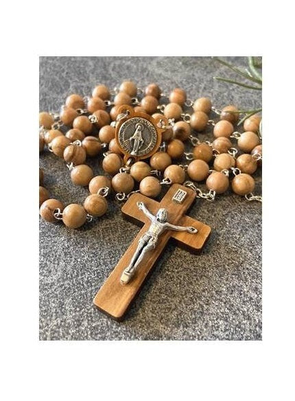 Olive Wood Rosary, All Wood Rosary and Crucifix, Double sided Wood Miraculous Medal, Long Rosary, Smooth Olivewood ,Immaculate Conception