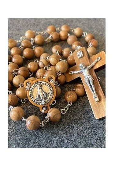 Olive Wood Rosary, All Wood Rosary and Crucifix, Double sided Wood Miraculous Medal, Long Rosary, Smooth Olivewood ,Immaculate Conception