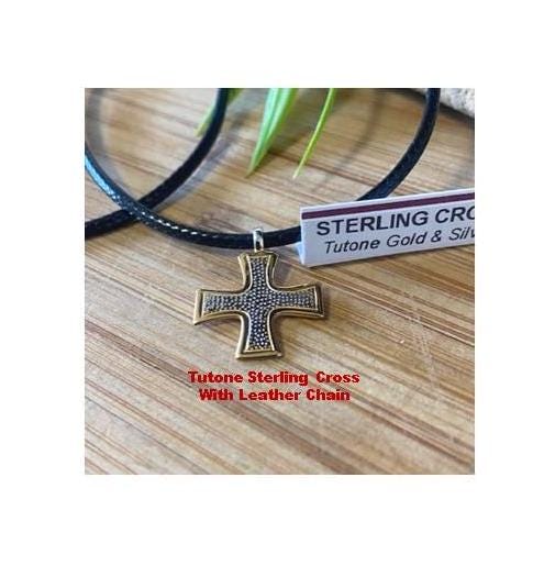 Christian Greek Cross,Gold and Silver Greek Cross, Greek Cross Two Tone 18KT Gold Over Sterling Medal,Eastern Orthodox Necklace, Youth Cross