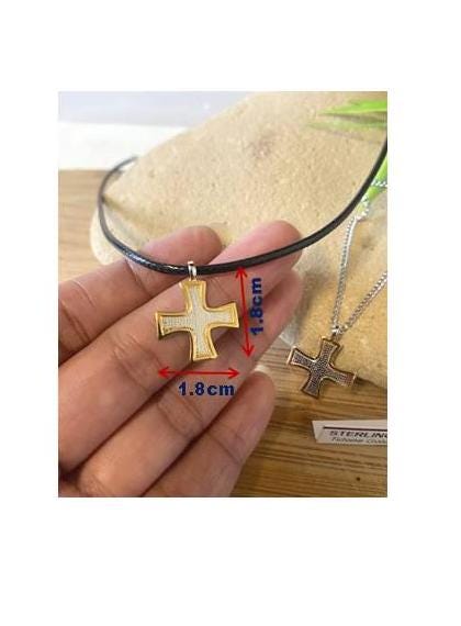 Christian Greek Cross,Gold and Silver Greek Cross, Greek Cross Two Tone 18KT Gold Over Sterling Medal,Eastern Orthodox Necklace, Youth Cross